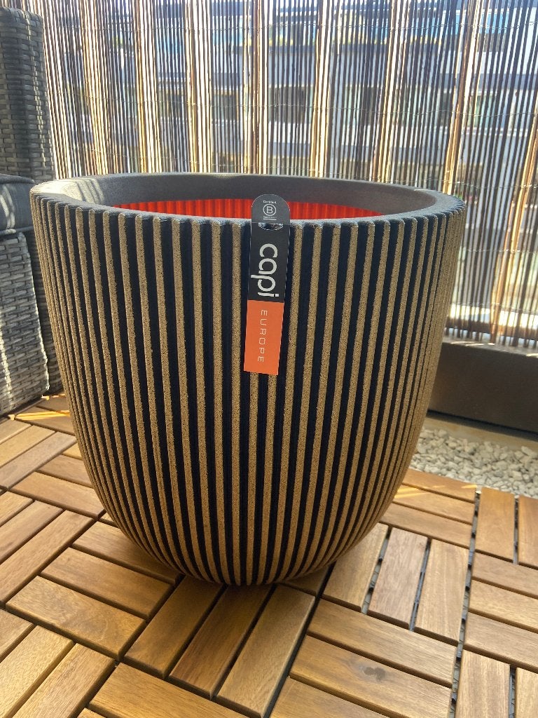 Bloempot Capi Groove Goud/Zwart, Kunststof, Rond, Nieuw, Balkon