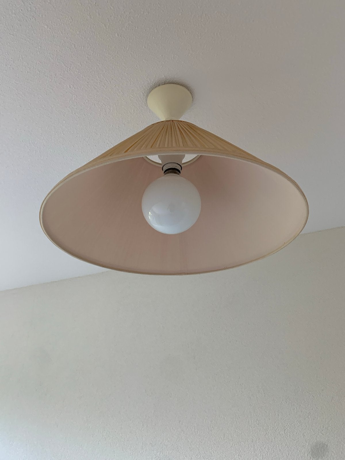 Vintage Plafondlamp met Geplooide Stoffen Kap, Ophalen of Verzenden