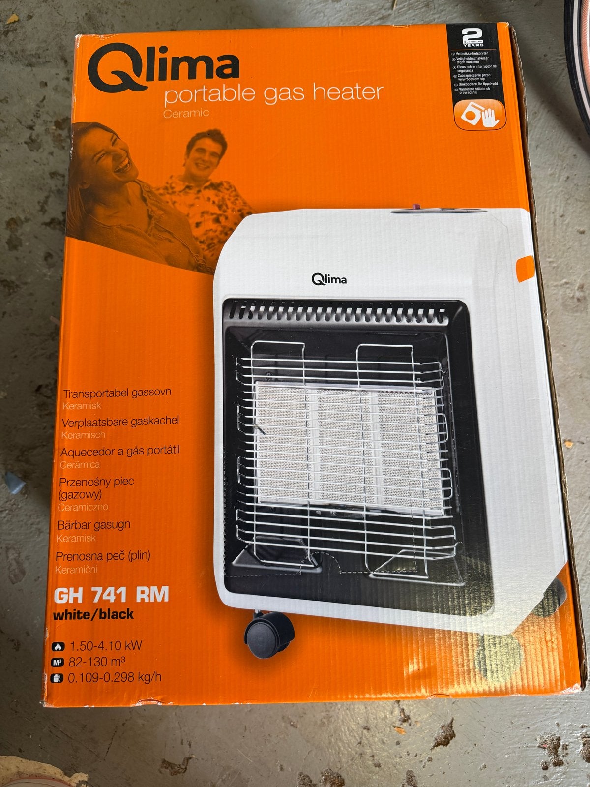Qlima Mobiele Gaskachel GH 741 RM - Wit/Zwart, Huis en Inrichting, Kachels, Ophalen, Gas, Nieuw, Vrijstaand