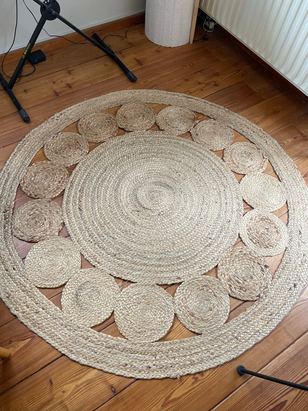 Rotan vloerkleed, Ophalen, 100 tot 150 cm, Beige, Rond