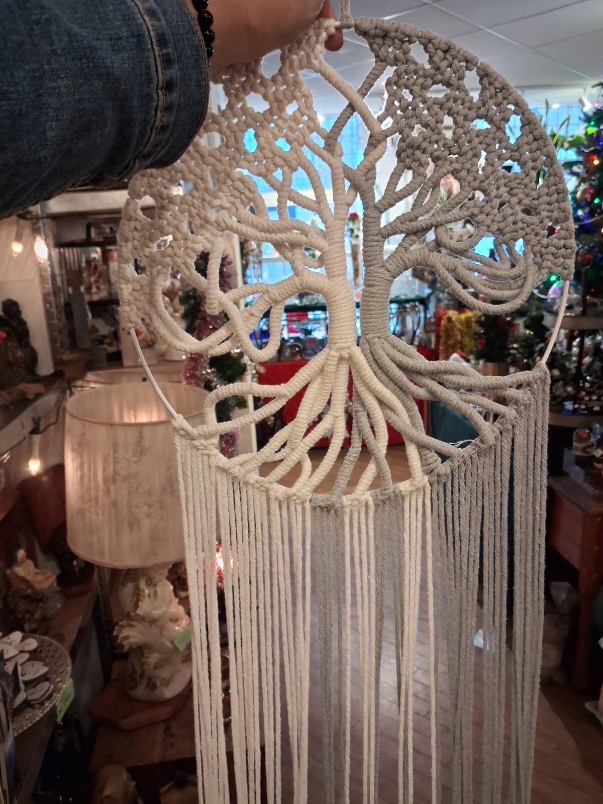Macramé levensboom wanddecoratie - Wit en Grijs, D, G, Meerkleurig, Boho