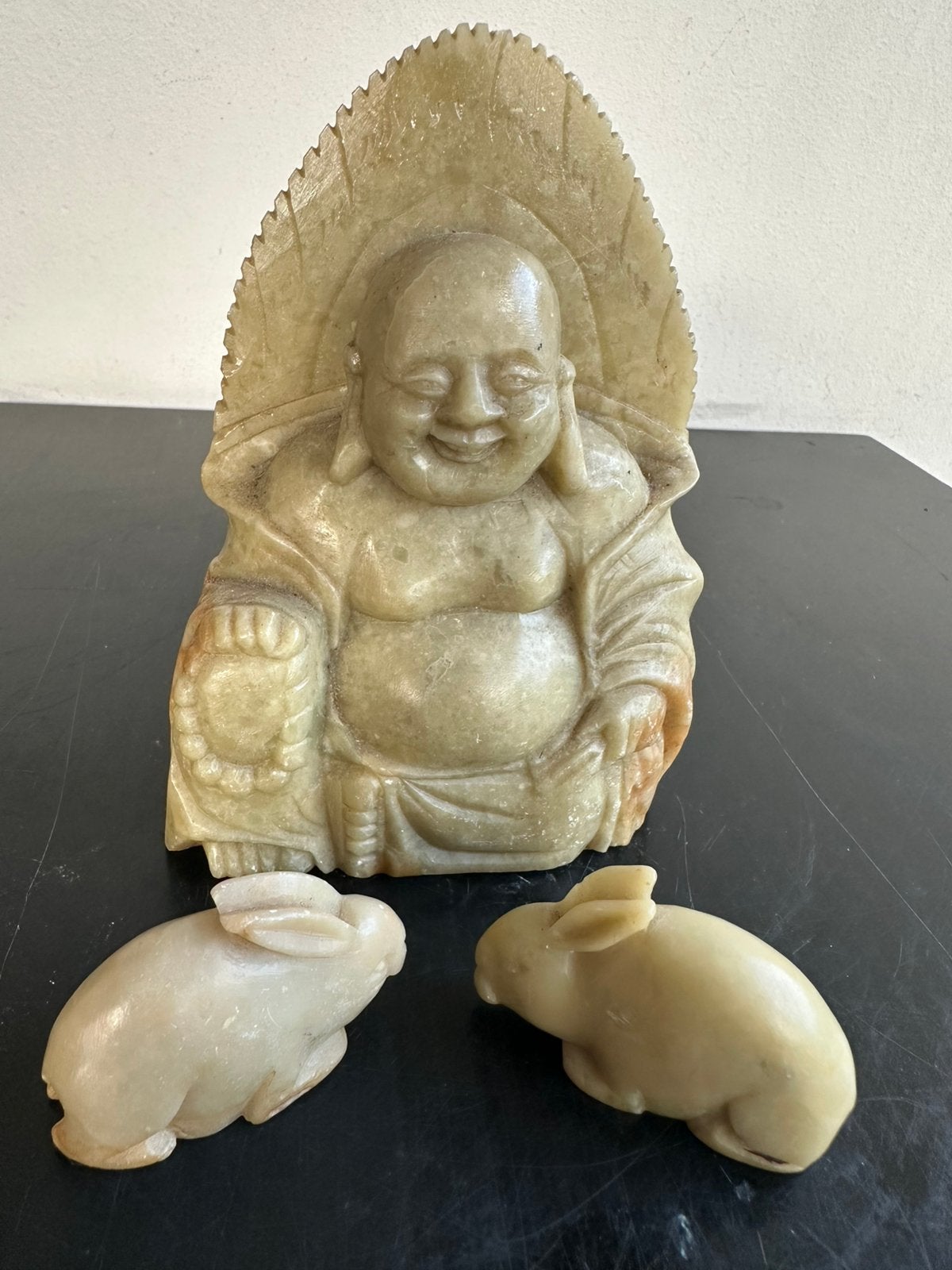 Oud Chinees speksteen Boeddha beeld + Konijnen  3/12.5 cm, Antiek en Kunst, Ophalen of Verzenden