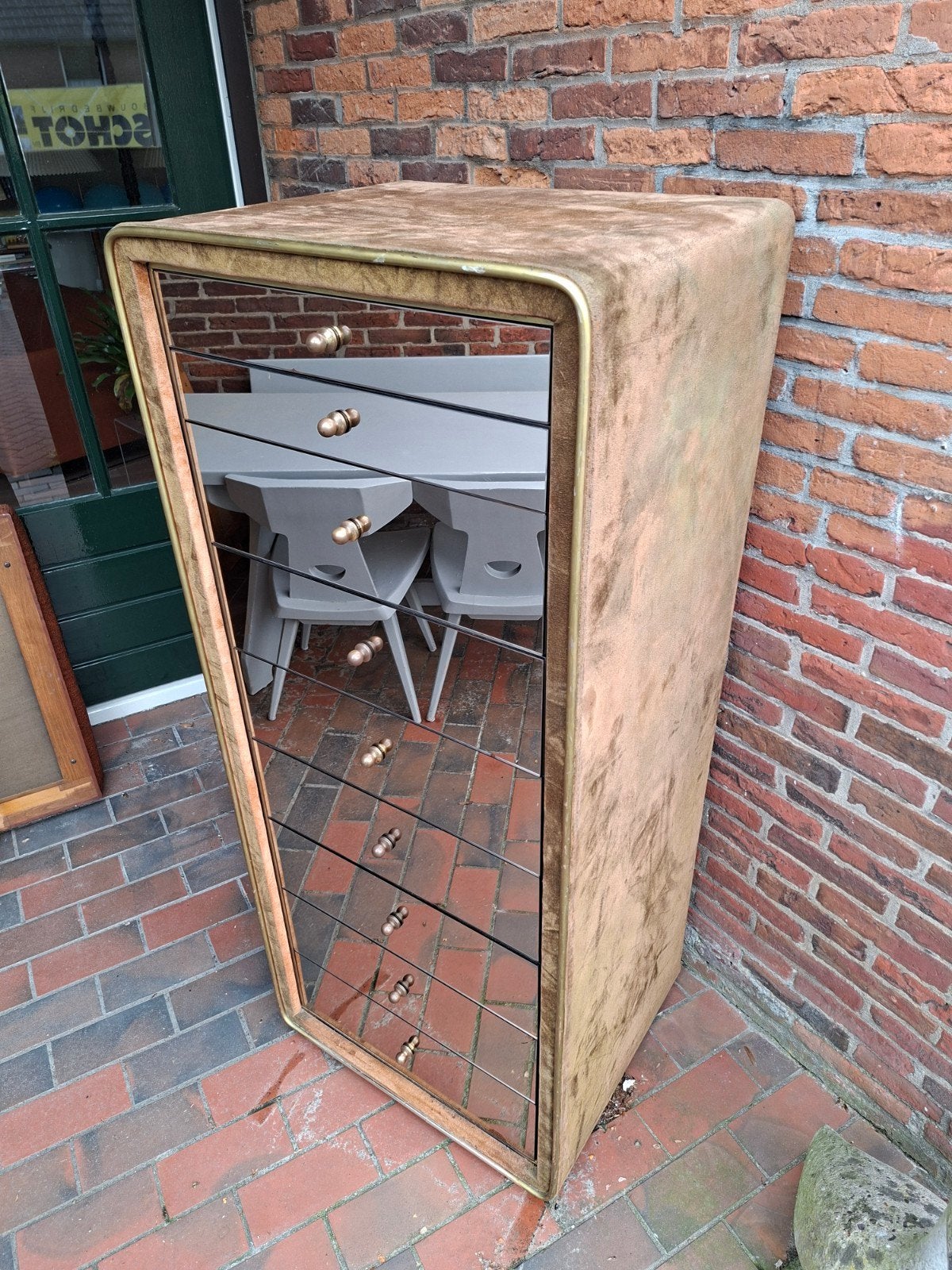 Vintage design spiegel ladenkast "Ruf International", Huis en Inrichting, Ophalen, Gebruikt