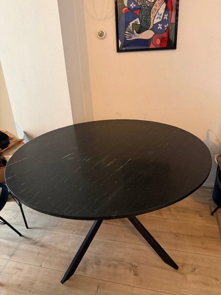 Ronde marmeren eettafel zwart met RVS X-poot - 130cm, Huis en Inrichting, Tafels | Eettafels, Ophalen, Overige materialen, 100 tot 150 cm