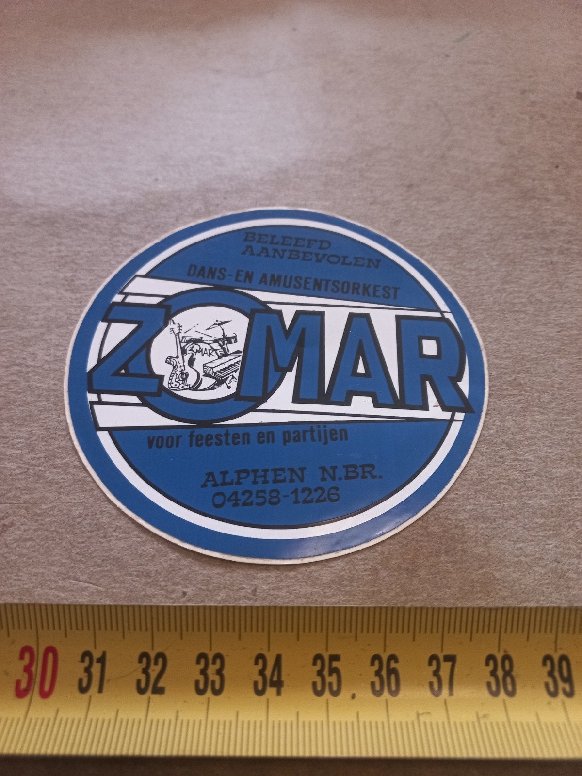 Vintage Zomar Dans- en Amusementsorkest Sticker, Verzamelen, Ophalen of Verzenden, Gebruikt
