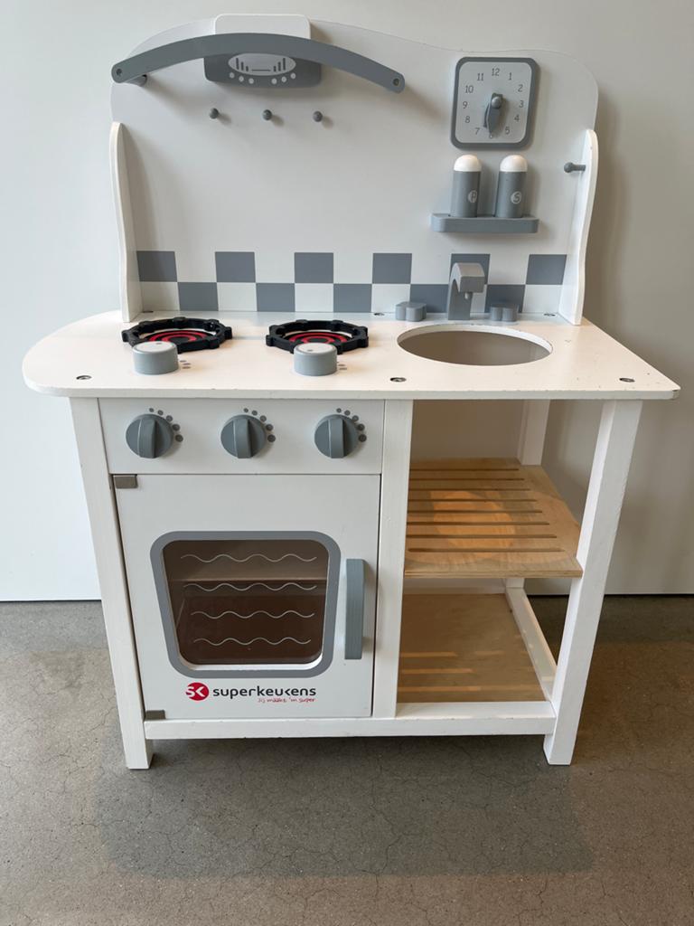 Houten speelkeukentje wit/grijs - compleet met accessoires, Kinderen en Baby's, Speelgoed | Speelkeukens, Ophalen of Verzenden