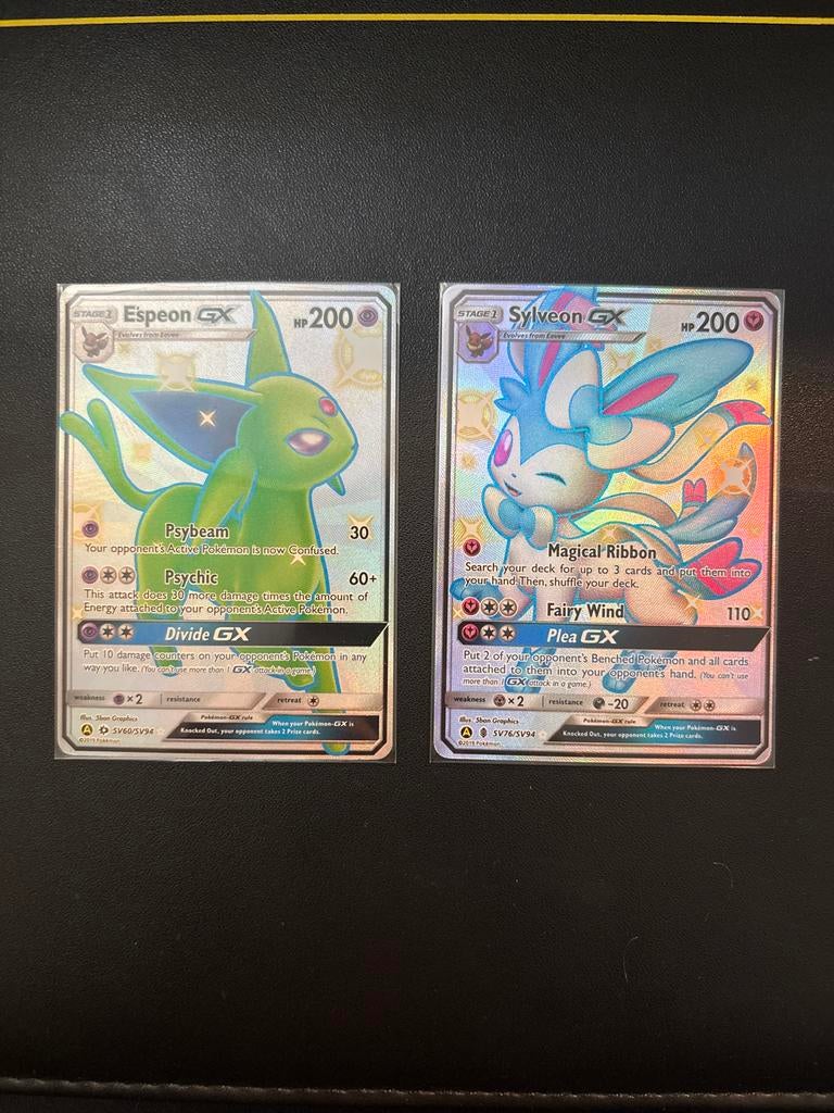 Espeon & Sylveon GX Hidden Fates, Ophalen of Verzenden, Gebruikt, Meerdere kaarten, Foil
