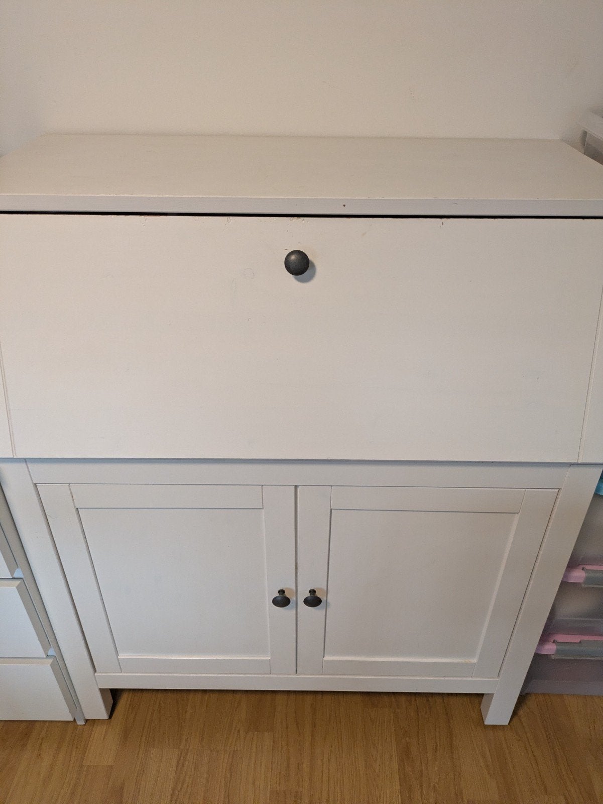 Wit secretaire bureau met opbergruimte, Ophalen of Verzenden, Gebruikt, Klassiek, functioneel