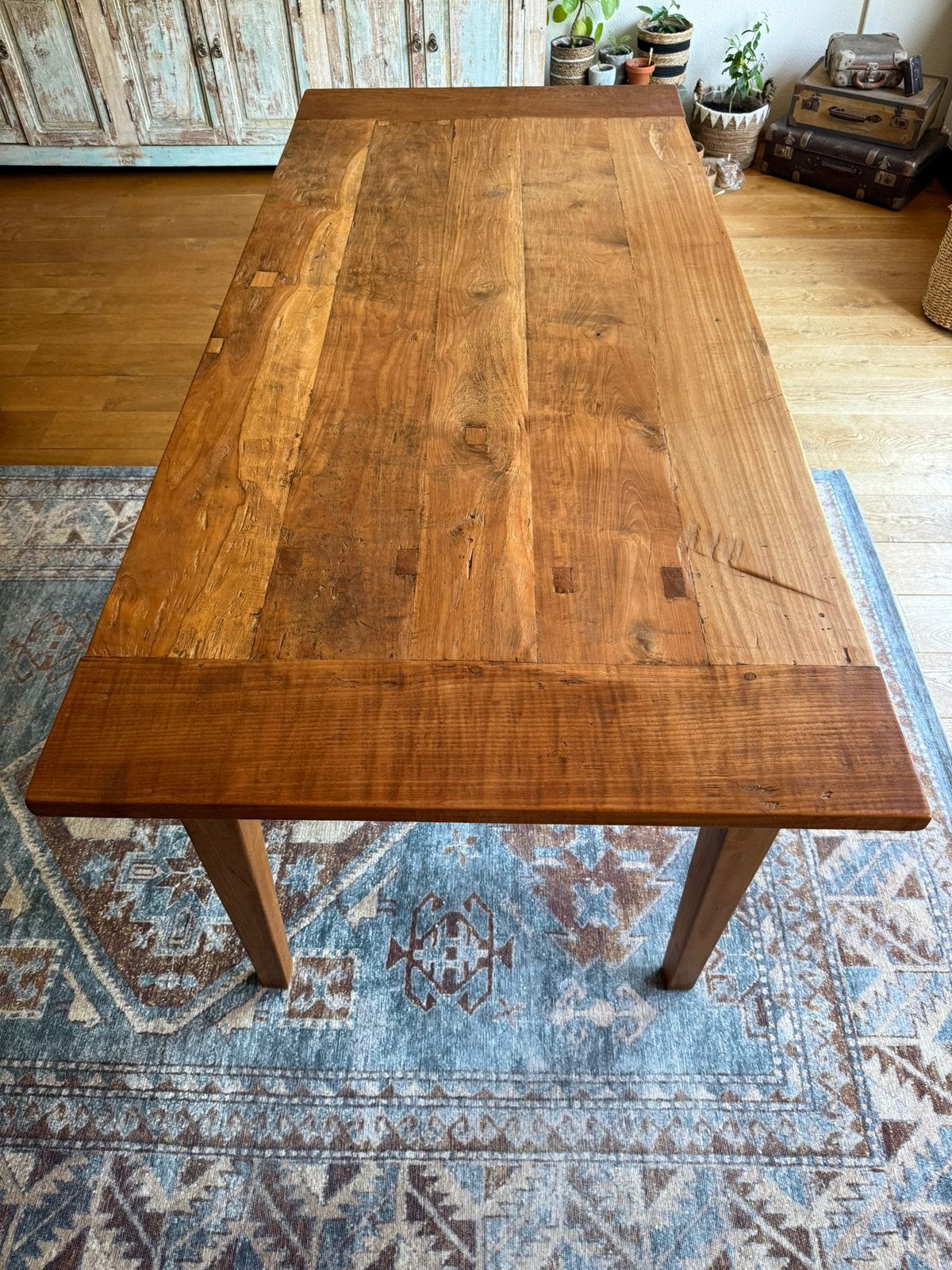 Robuuste Teakhouten eettafel voor 6-8 personen, Ophalen, Robuust, oude planken, Teakhout, 50 tot 100 cm