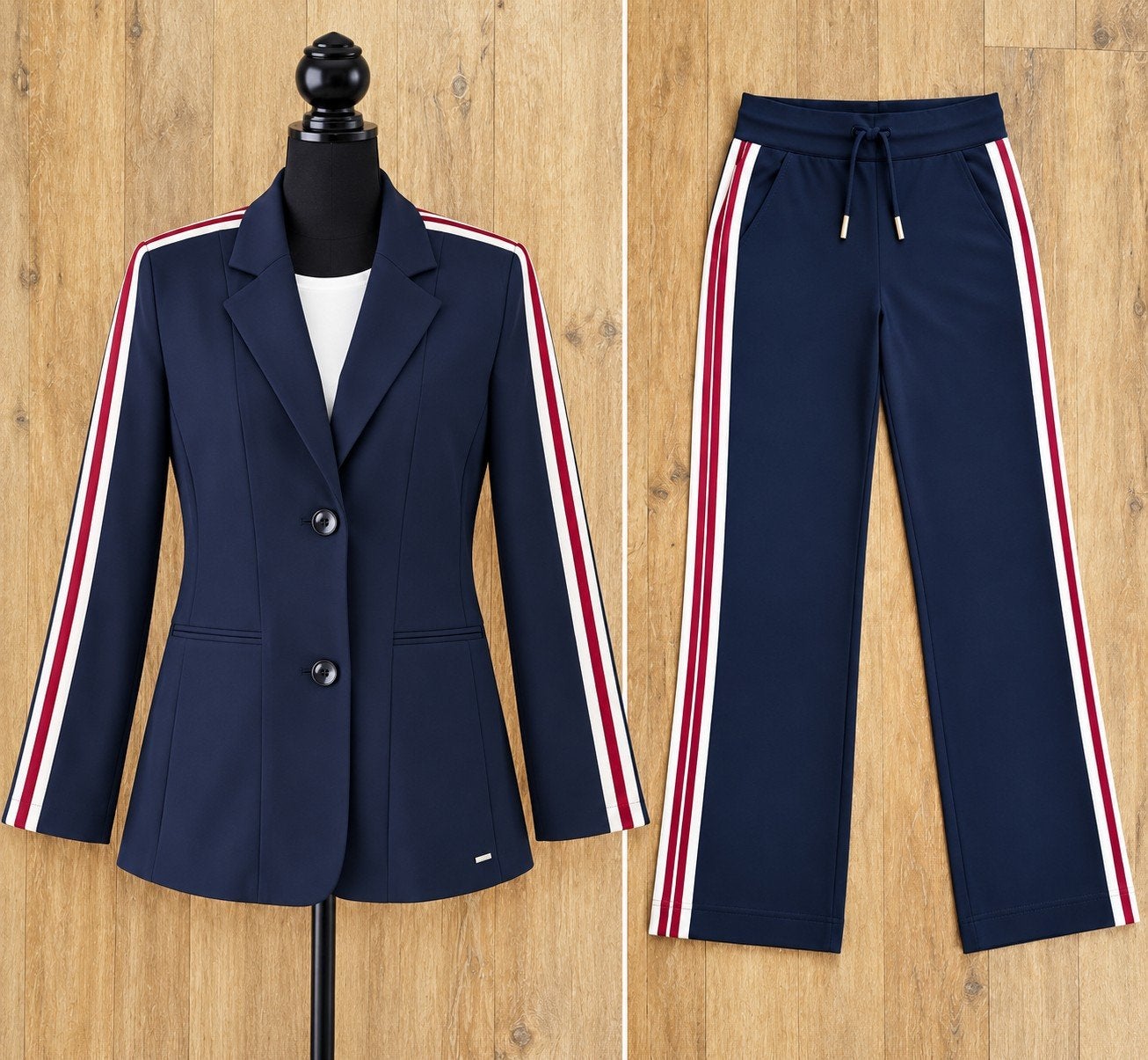 Mi Piace Travelstof Set Broek en Blazer Maat L, Mi Piace, Kostuum of Pak, Maat 42/44 (L), Nieuw