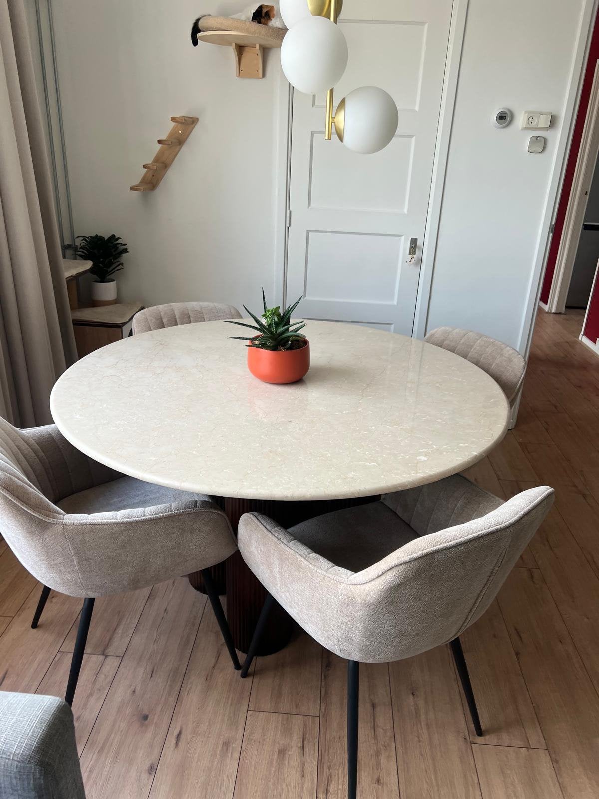 Ronde marmere houten tafel 130cm, Ophalen, 50 tot 100 cm, 100 tot 150 cm, Rond