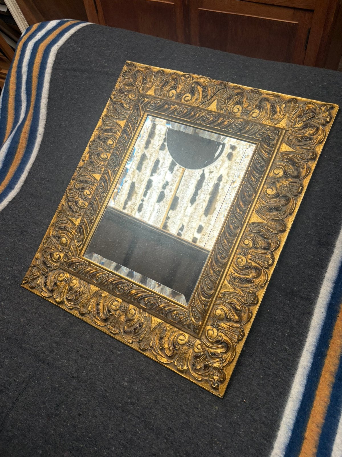 Antieke barok spiegel goud / facet geslepen, Ophalen, Rechthoekig, Minder dan 50 cm