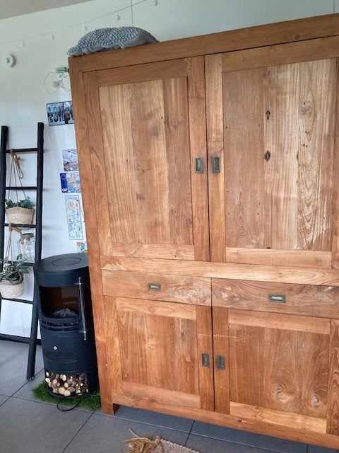 Teakhouten kast, Ophalen, 100 tot 150 cm, 200 cm of meer, Zo goed als nieuw