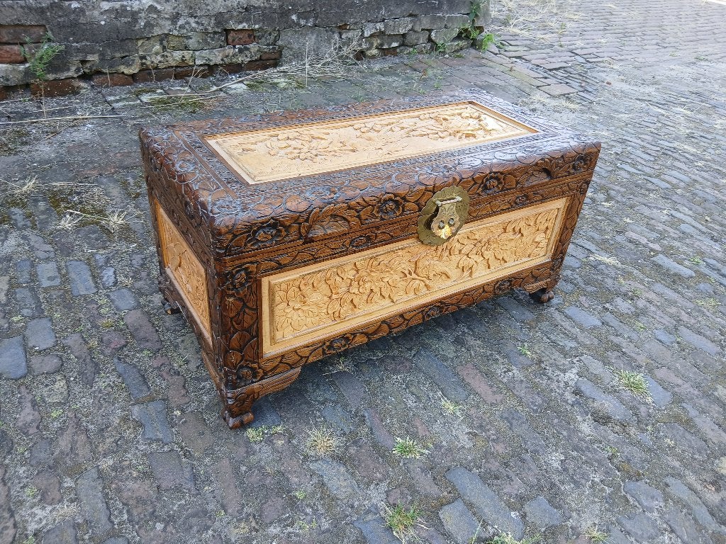Kleine Indische dekenkist , handgesneden Oosterse opbergkist, Huis en Inrichting, Woonaccessoires | Kisten, Ophalen, Minder dan 50 cm