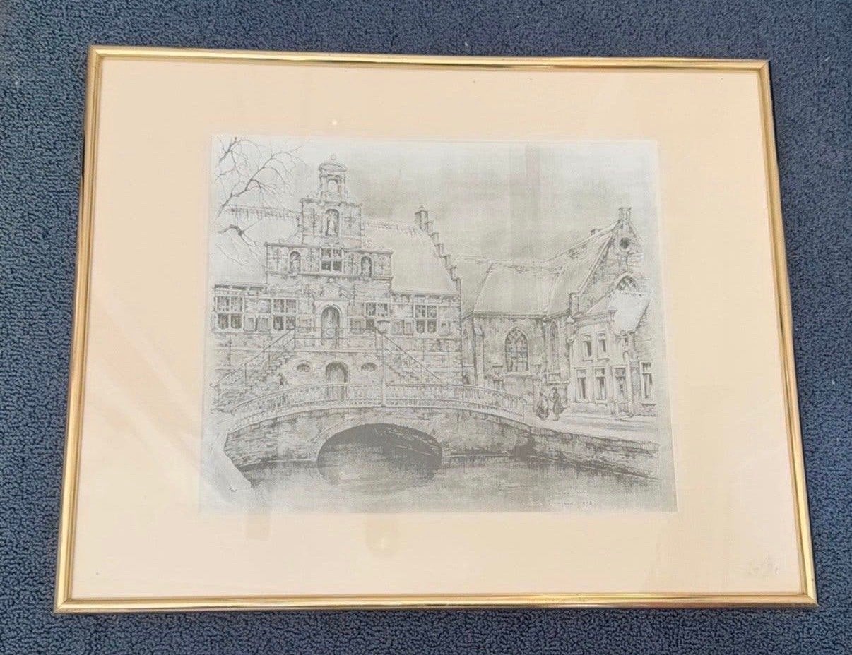 Anton Pieck Oud-Beijerland 1972, Stadsgezicht, Ophalen of Verzenden, Gesigneerd, 1950 - 1999