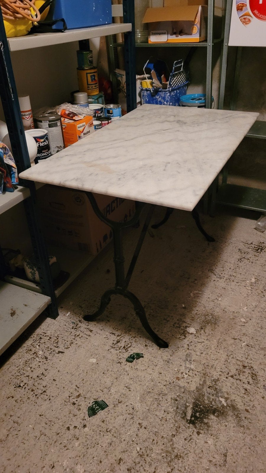 Tuintafel met blad marmer, smeedijzer onderstel, Ophalen, Rechthoekig, Overige materialen