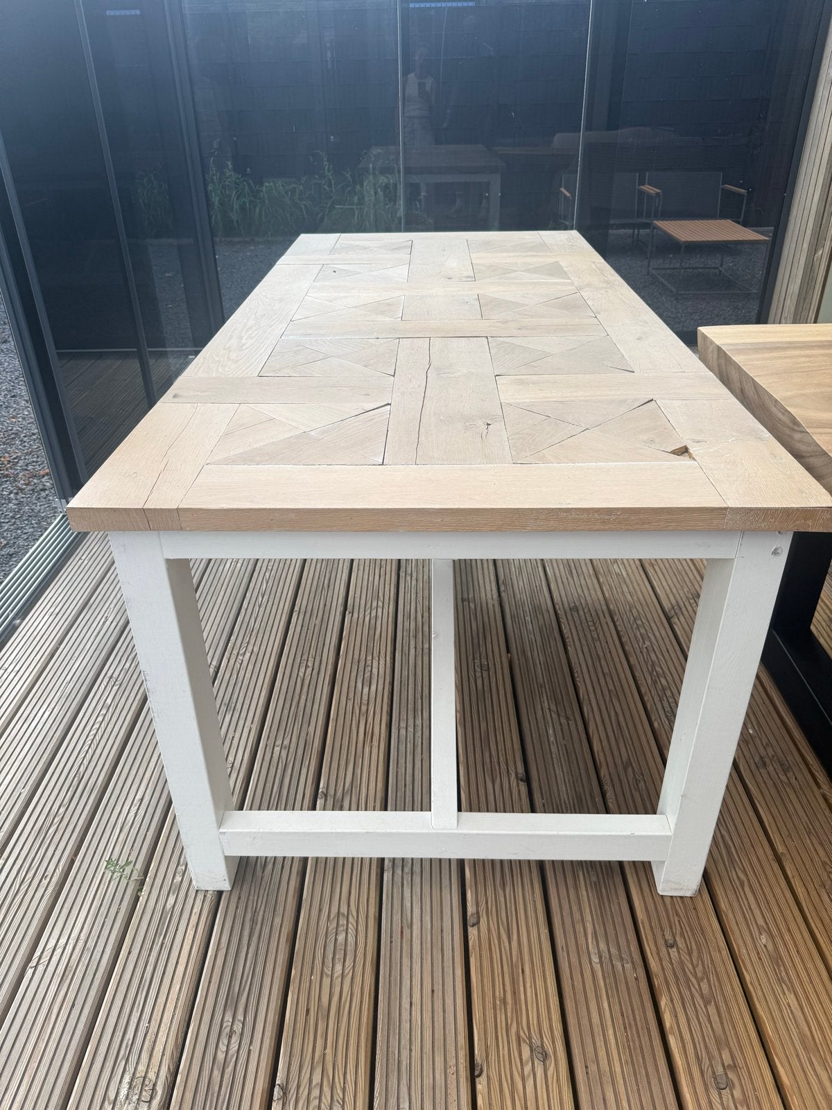 Sfeervolle eettafel Riviera Maison stijl eiken/wit, Huis en Inrichting, Tafels | Eettafels, Ophalen, Gebruikt, Eikenhout, 50 tot 100 cm