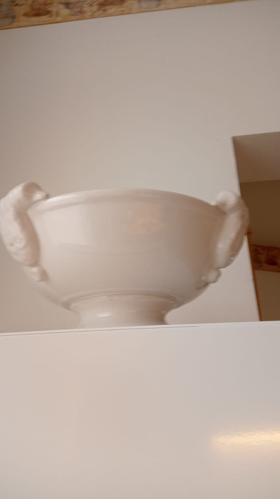 Prachtige grote witte terrine schaal op voet Brocante stijl), Ophalen