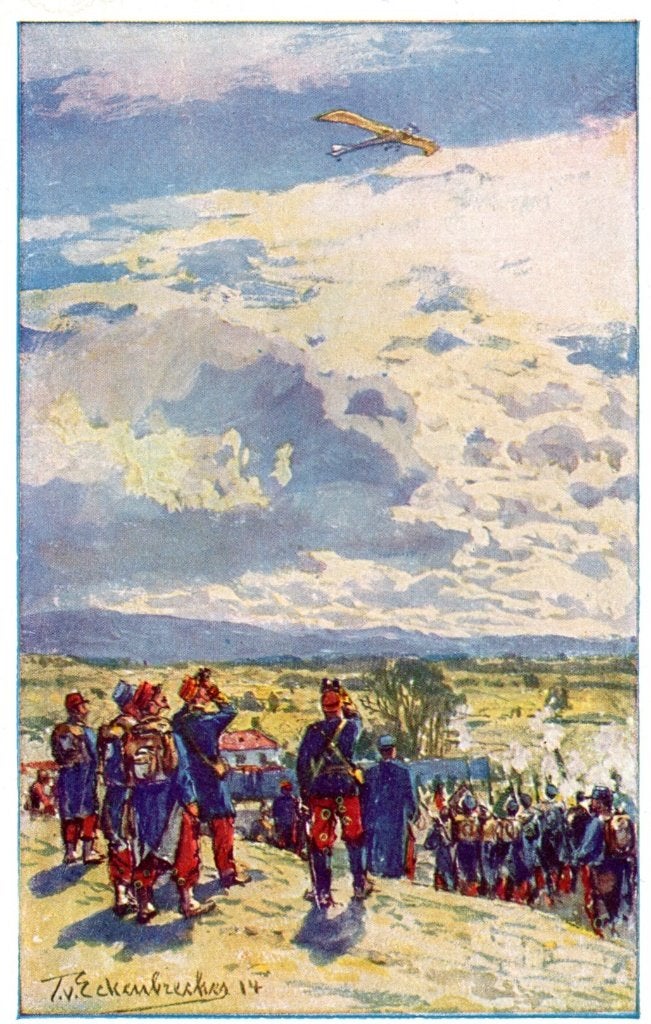 P1;  Duitse ansichtkaart: Vliegtuig boven soldaten (1914), Verzamelen, Verzenden, Overige soorten, Duitsland, Foto of Poster