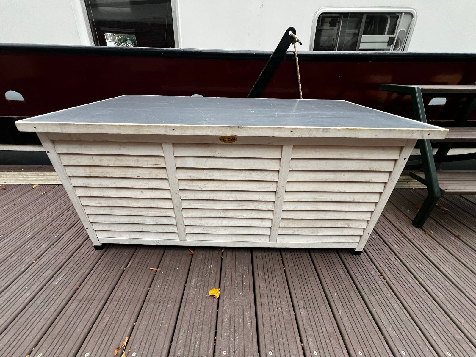 GRATIS: Houten opbergkist - speelgoed tuin deken kussens etc, Ophalen, 50 – 75, Gebruikt, 100 tot 150 cm