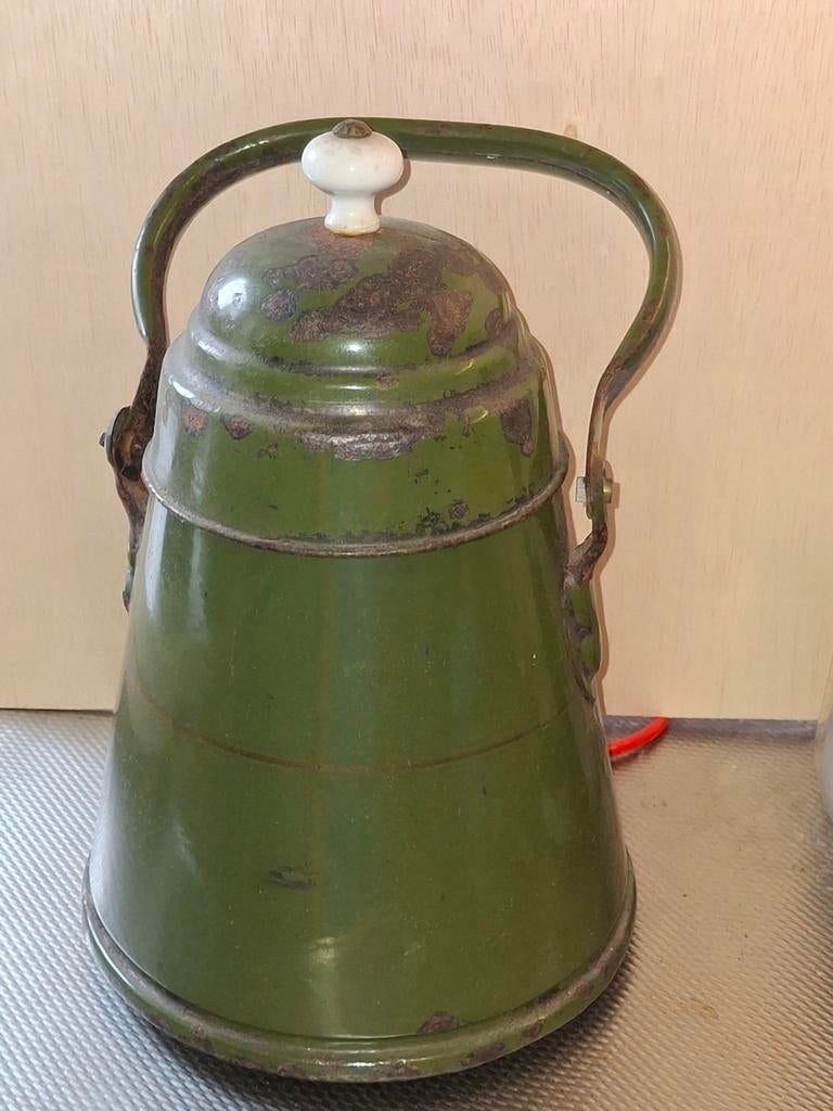 Antieke Groene Emaille Doofpot., Ophalen of Verzenden