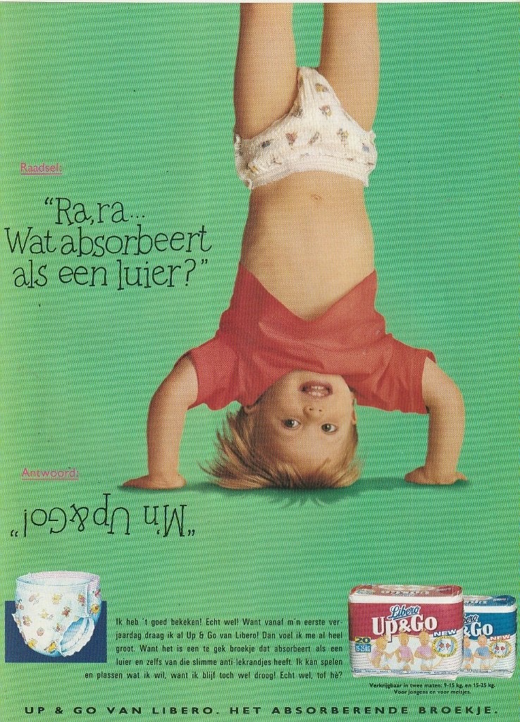 Retro reclame 1996 Libero baby luiers op de kop, Verzenden, Overige typen