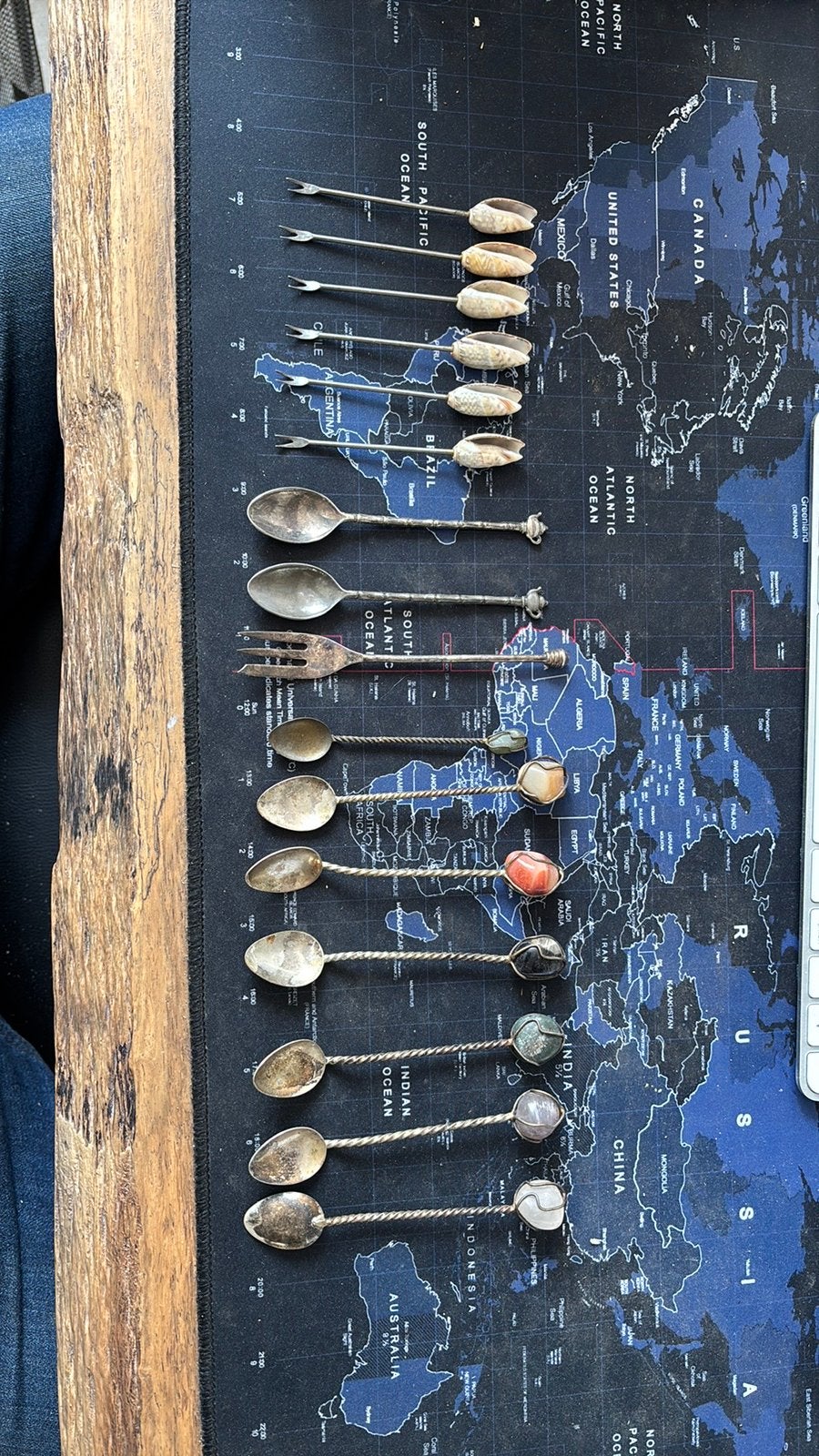 Vintage edelsteen cocktaillepel 7stuks 6met schelp prikkers, Antiek en Kunst, Ophalen of Verzenden