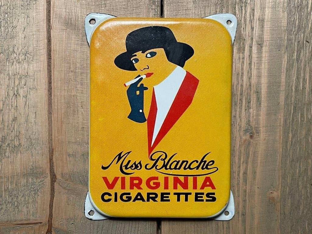 Emaille Bord Miss Blanche Virginia Cigarettes - Deurpostje, Ophalen of Verzenden, Gebruikt, Reclamebord