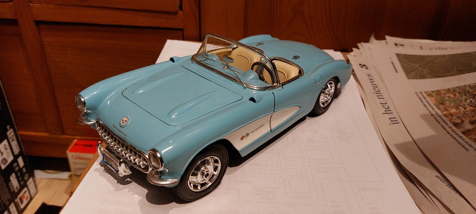 Chevrolet Corvette C1 Modelauto - Lichtblauw, Ophalen of Verzenden, Zo goed als nieuw, Auto