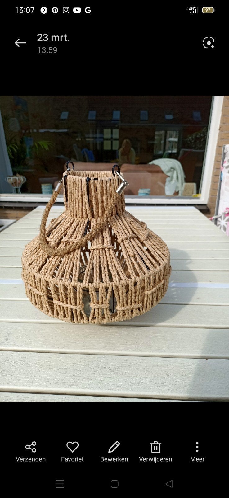 Juten lantaarn / windlicht, Bohemian, Natuurlijk materiaal, Beige, Ophalen of Verzenden