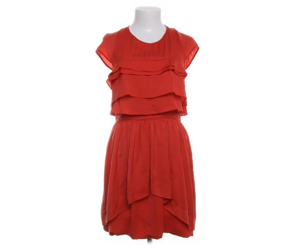 Sandro Paris Rode Jurk met Ruffles Maat 36, Sandro Paris, Ophalen of Verzenden, Zo goed als nieuw, Knielengte