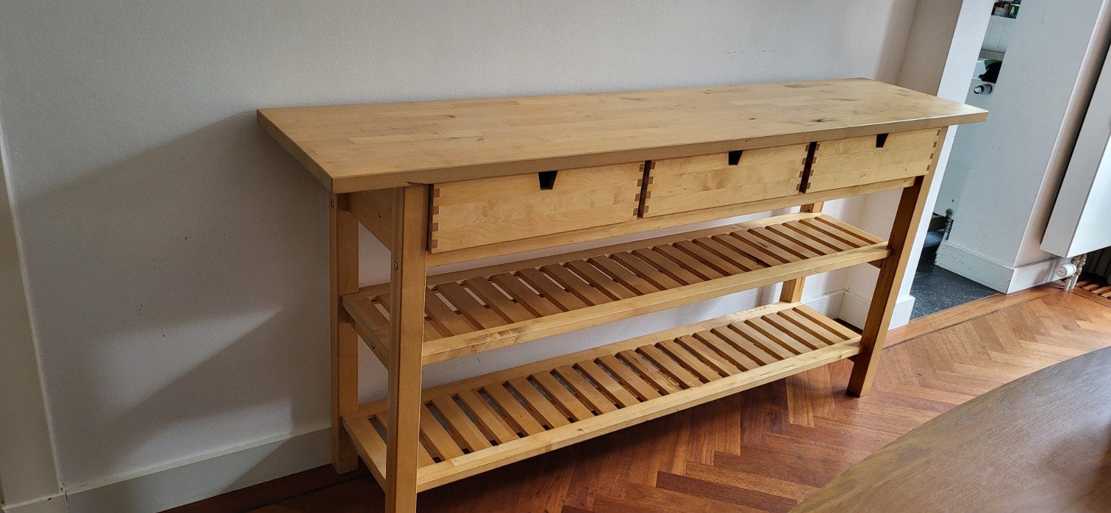 IKEA FJÄLLNÄS massief houten sidetable, Ophalen, Gebruikt, 150 tot 200 cm, Overige houtsoorten