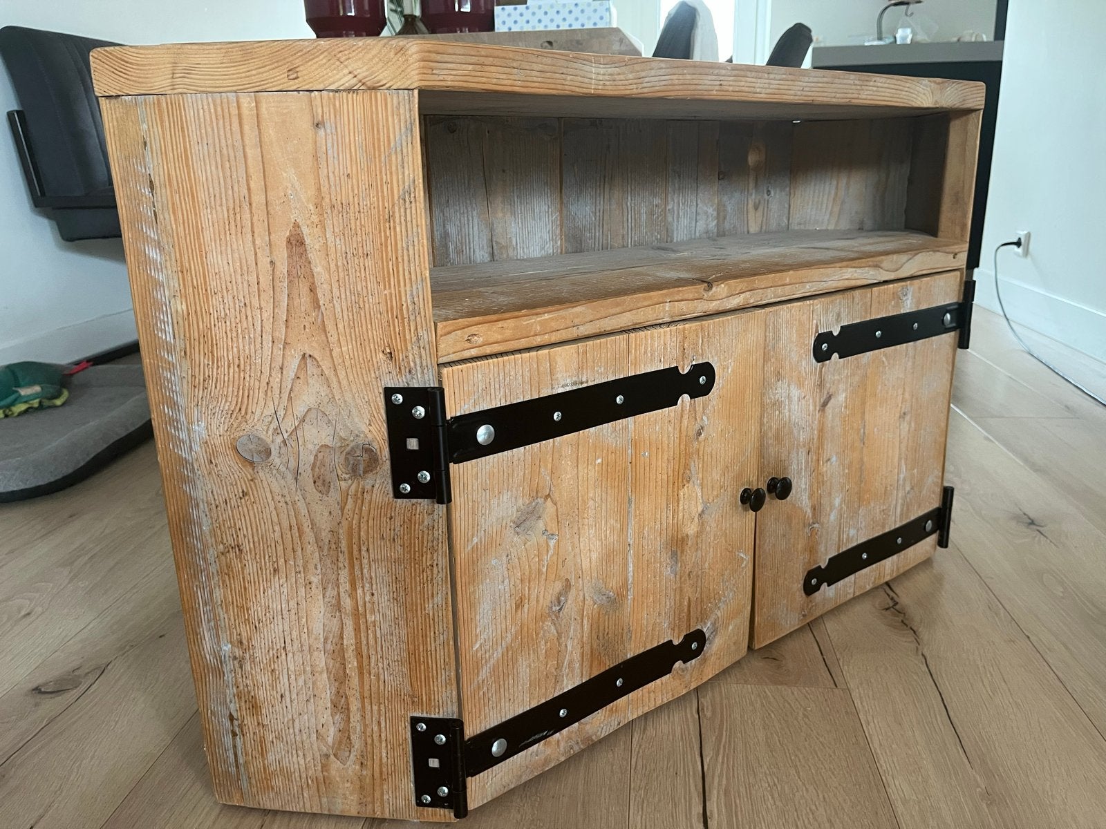Steigerhouten tv-meubel, Ophalen, Gebruikt, 100 tot 150 cm, Minder dan 100 cm