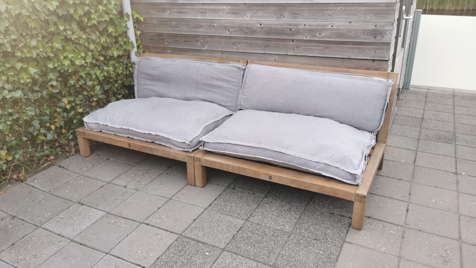 Wakefield palletbank met Karwei Hidde beige kussen, Ophalen, Gebruikt, Hout