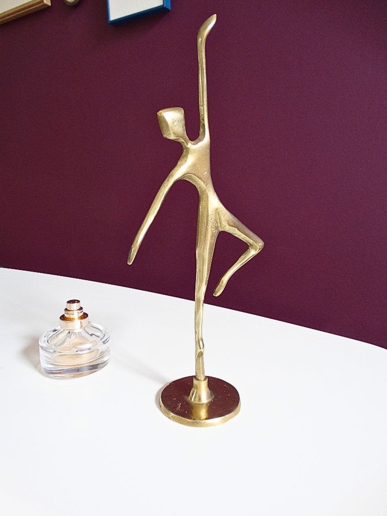 Mid-century gestileerde ballerina/danseres beeld - messing, Antiek en Kunst, Ophalen of Verzenden, 20 - 50 cm, Beeld, Goud