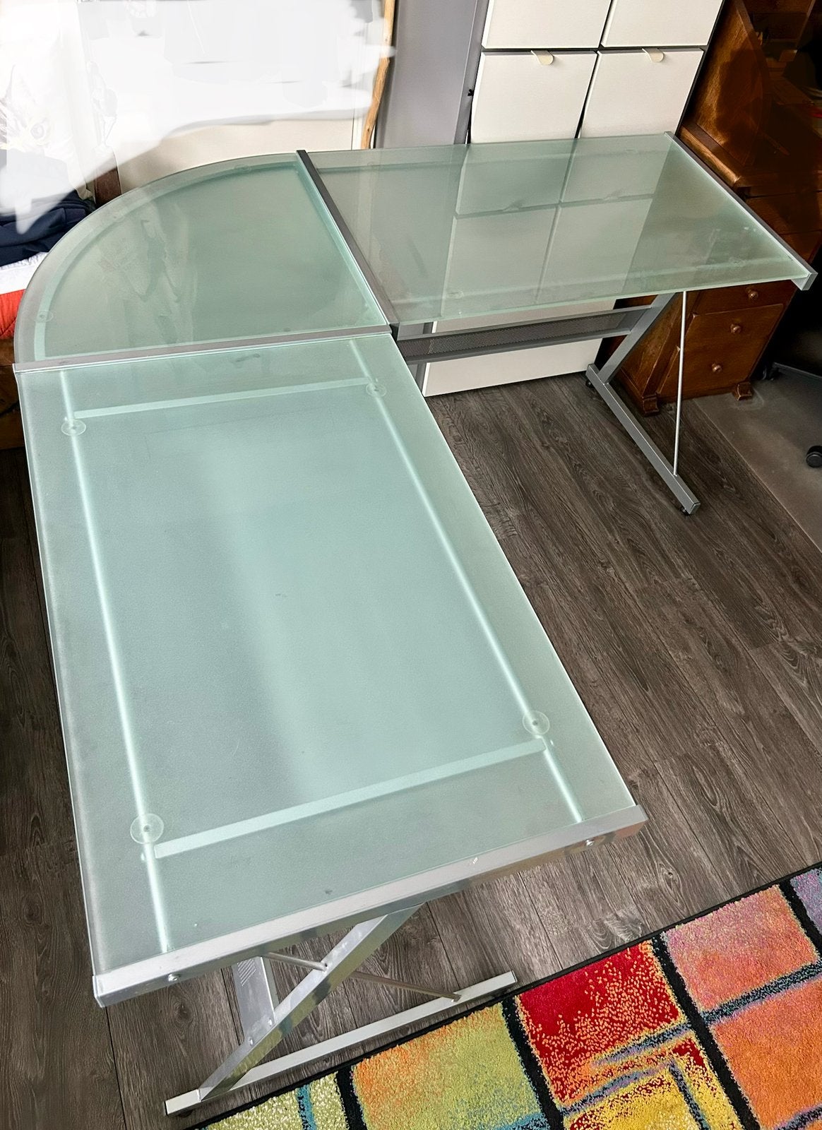 Glazen Hoekbureau 150x150, Ophalen, Gebruikt, 150 cm, Hoekbureau