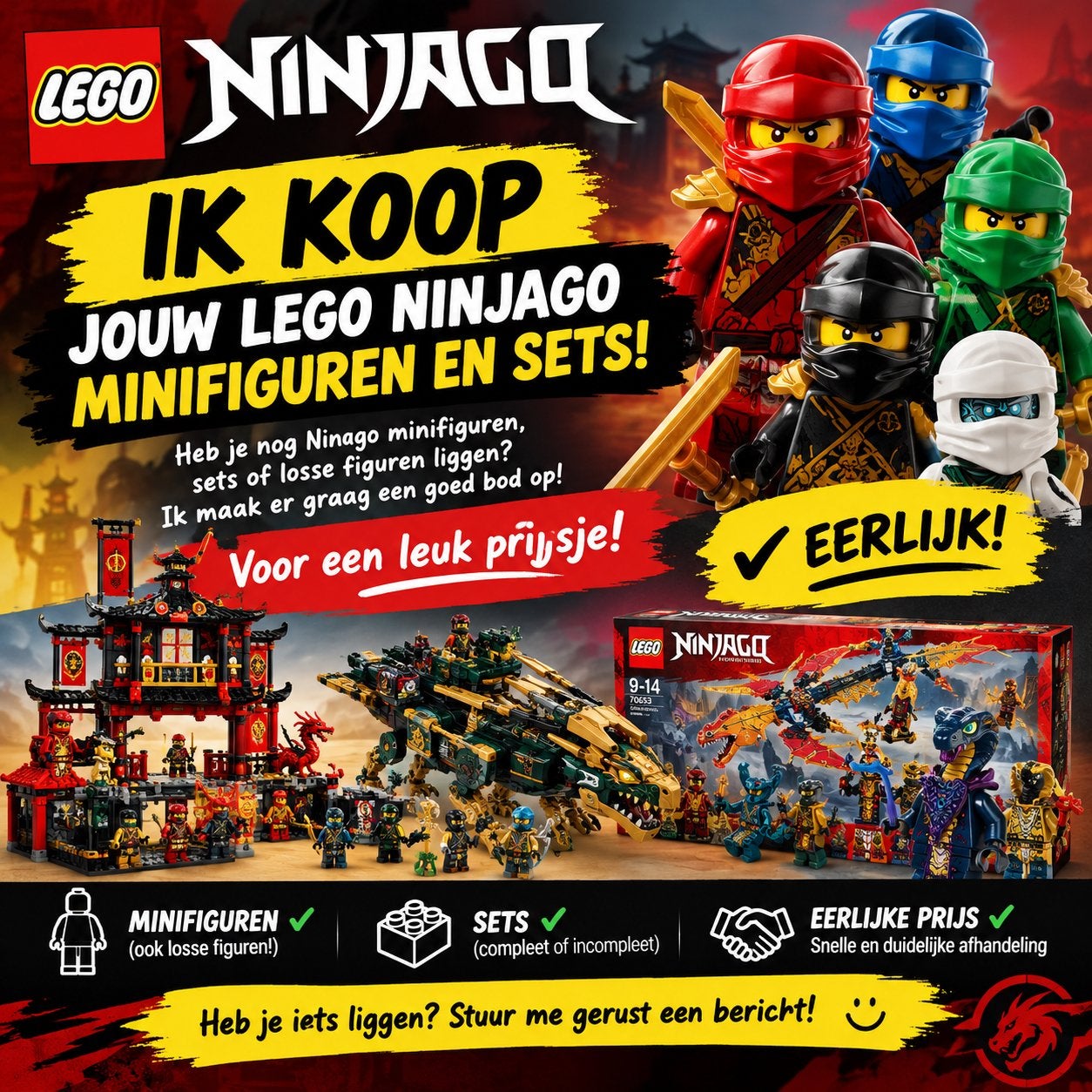 Ik koop jouw LEGO Ninjago minifiguren en sets!, Gebruikt, Lego, Ophalen of Verzenden, Compleet