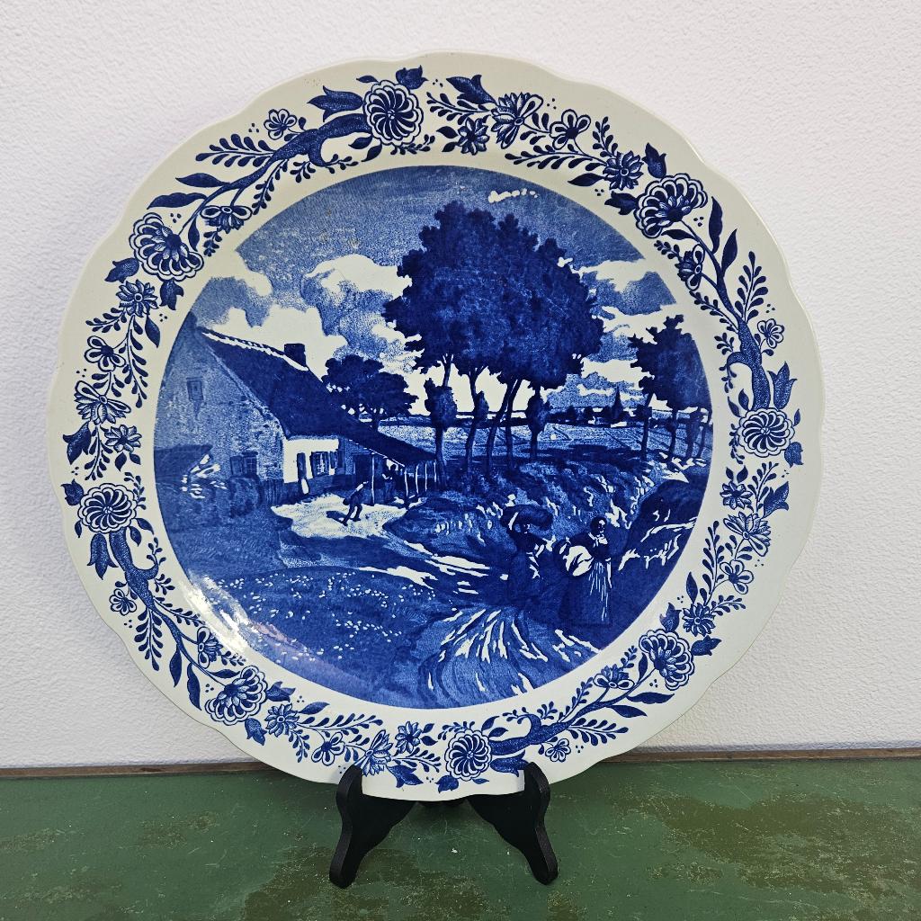 Groot decoratiebord Delfts Blauw Wandbord Boch porselein A, Ophalen of Verzenden