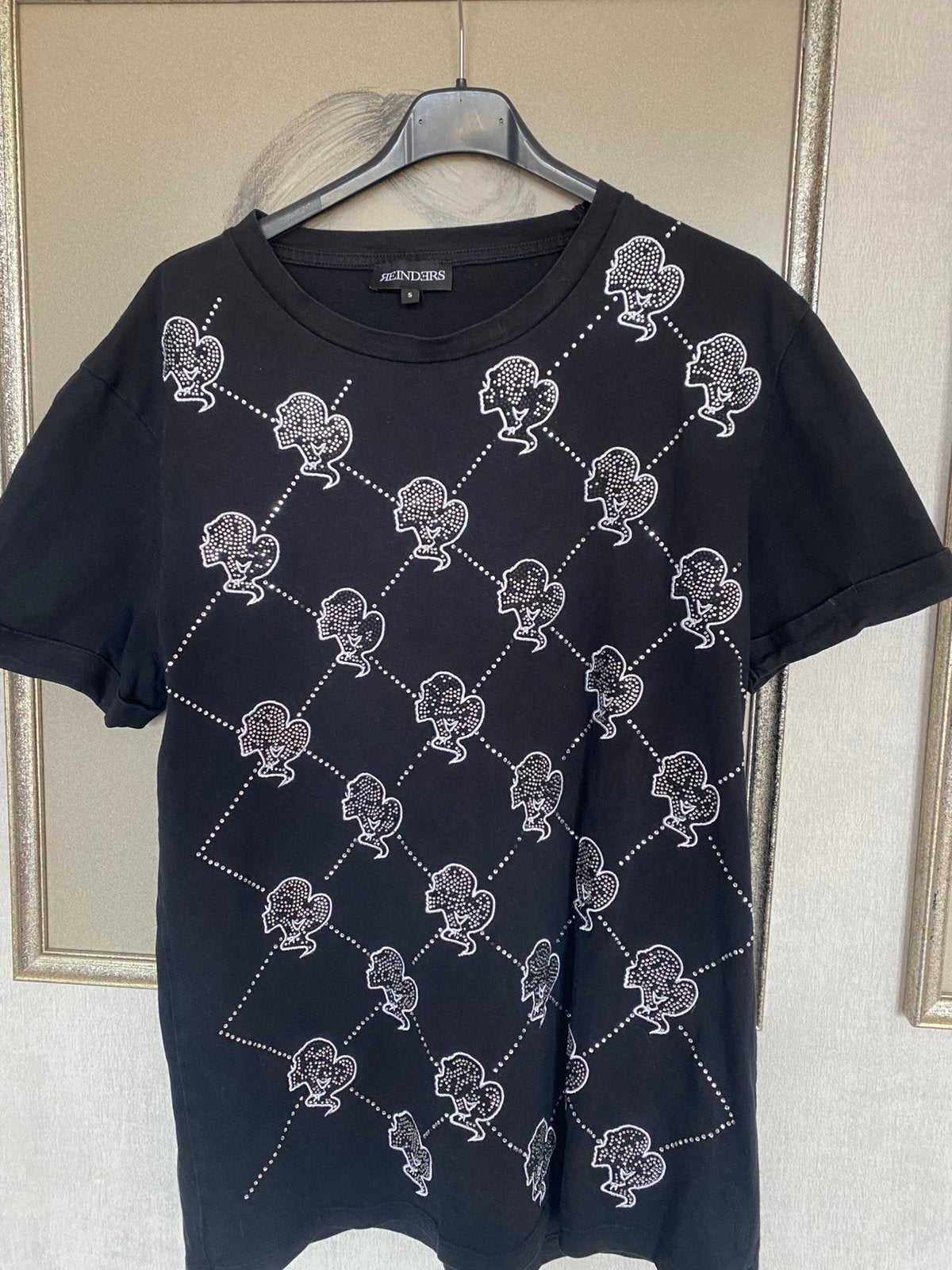 Reinders t-shirt zwart met glitters maat :S, Ophalen of Verzenden, Zo goed als nieuw, Zwart, Korte mouw