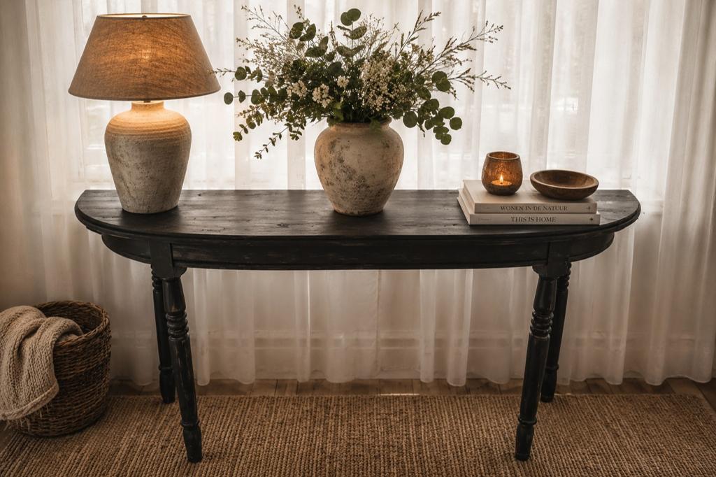 Grote mat zwarte sidetable - Stijlvol en functioneel 190x 50, Modern, Klassiek, Tijdloos, Gebruikt, 100 tot 150 cm, Ophalen of Verzenden