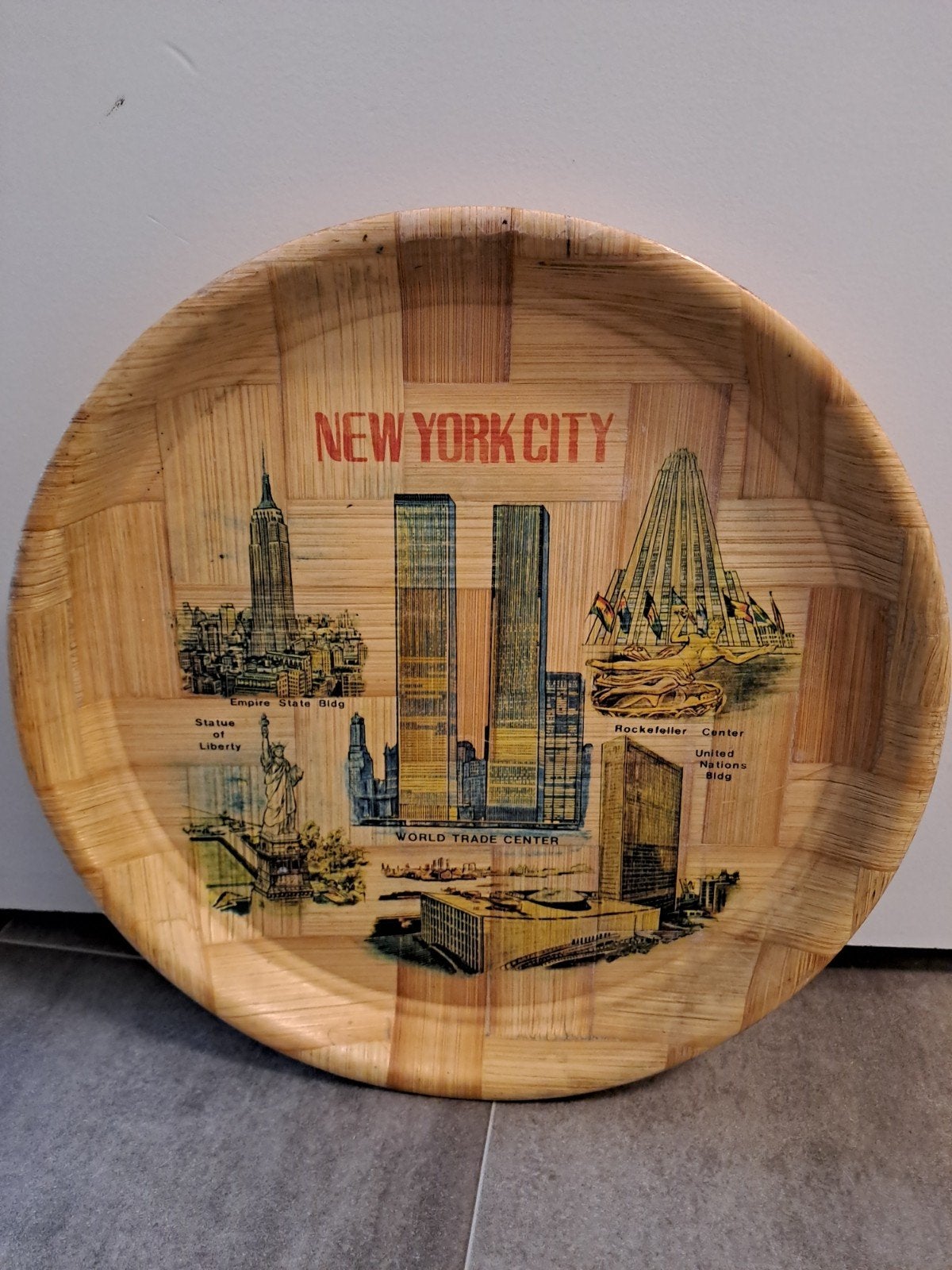 Twin Towers, vintage dienblad New York WTC, Ophalen of Verzenden, Rond, Overige materialen
