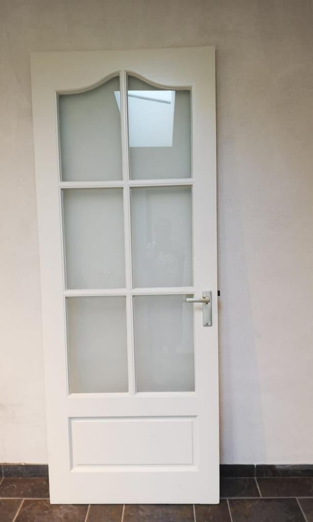 Binnendeur met glas, 211x82.5 cm, linksdraaiend, Ophalen of Verzenden, Glas, Binnendeur, 200 tot 215 cm