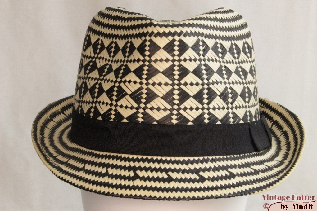 gleufhoed Trilby strohoed met zwart maat 57 nieuw, Hoed, Nieuw, Ophalen of Verzenden, 57 cm (M, 7⅛ inch) of minder