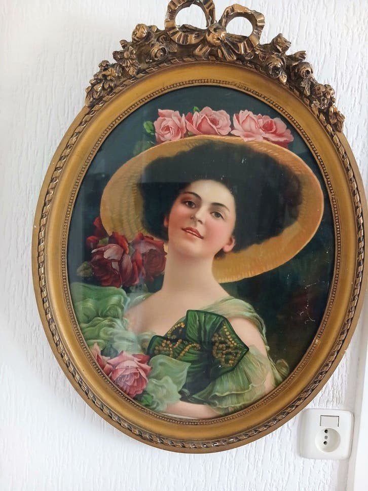 antieke striklijst met Victoriaanse beauty...., Antiek en Kunst, Verzenden