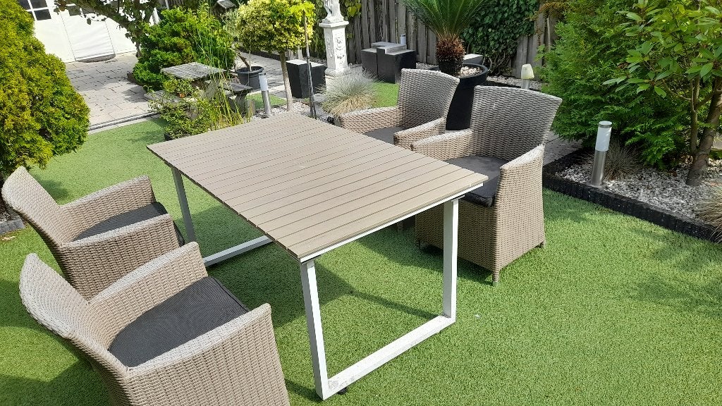 tuinset tafel met 4 stoelen, Tuin en Terras, Ophalen, Kunststof, Gebruikt, 8 zitplaatsen