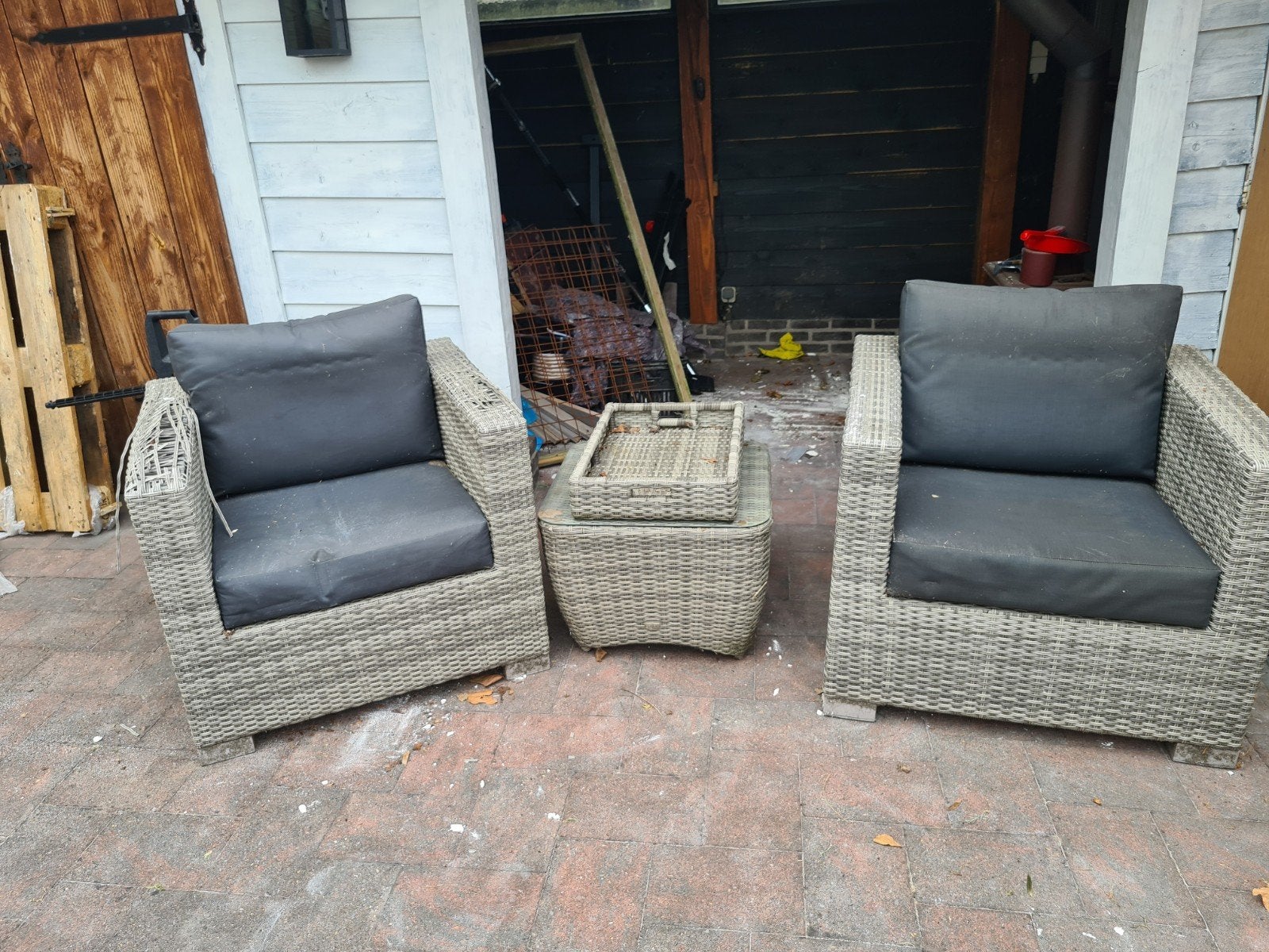 Tuin lounge stoelen met bijzet tafel, Ophalen, Gebruikt, Stoel, 2 zitplaatsen