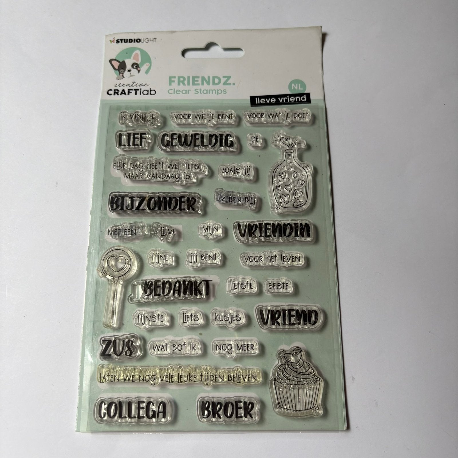 Craftlab stempels lieve vriend, Hobby en Vrije tijd, Ophalen of Verzenden, Zo goed als nieuw, Houten stempel