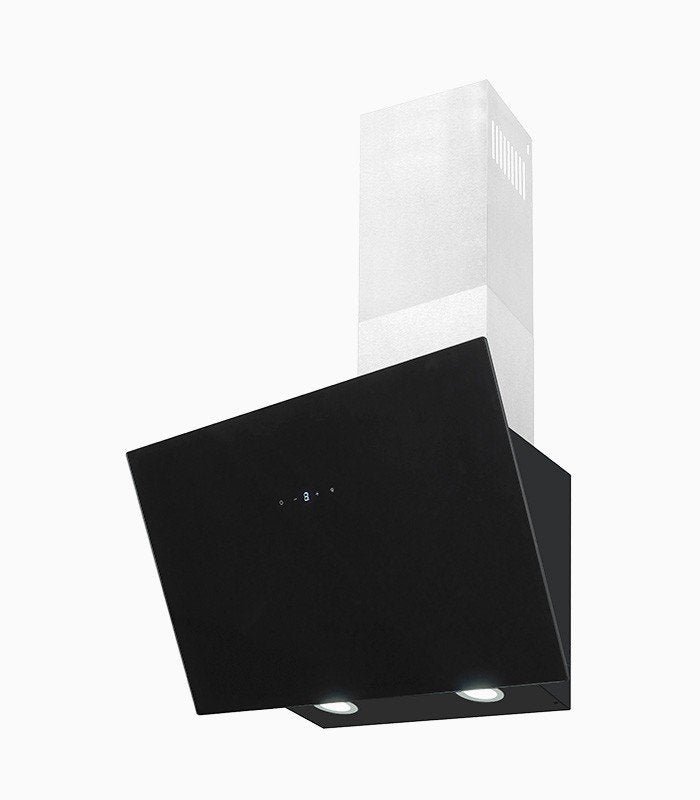 Nieuwe zwart glas schuine schouw afzuigkappen max 616 m³/u, Ophalen, Wandschouwkap, Motor, Nieuw