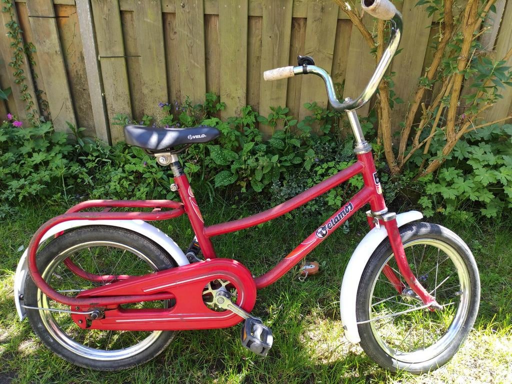 Rode vintage kinderfiets Velamos 16 inch rood fiets retro, Ophalen, Gebruikt, Terugtraprem