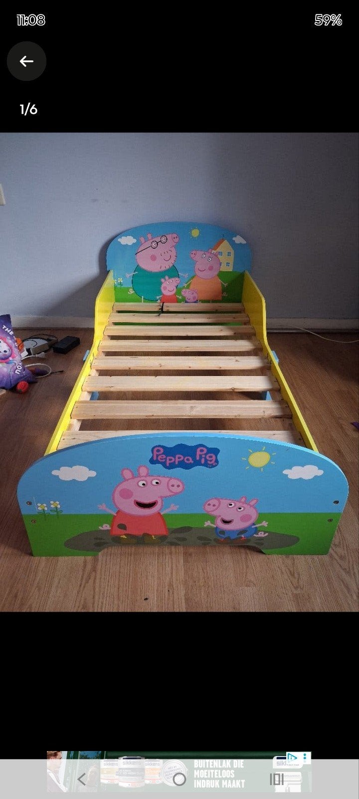 Peppa Pig Kinderbed met Lattenbodem en Opbergkast, Ophalen, Gebruikt, 70 tot 85 cm, 140 tot 160 cm